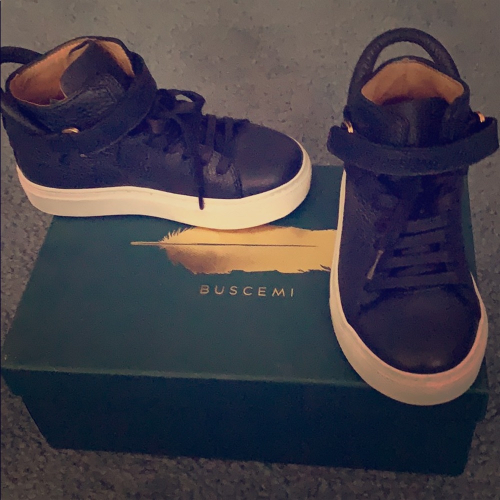 Navy blue and white leather buscemi sneakers